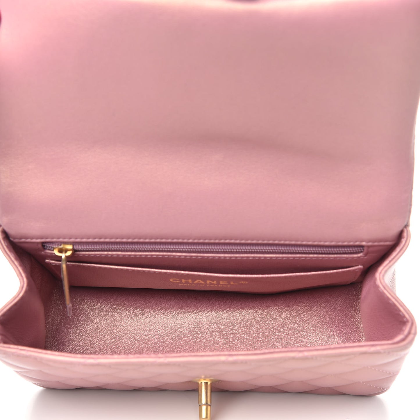 Iridescent Lambskin Quilted Mini Top Handle Rectangular Flap Pink