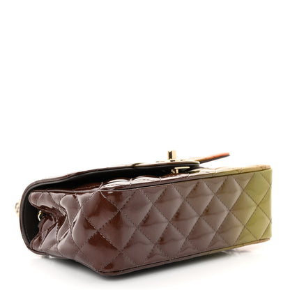 Chanel Shaded Patent Calfskin Quilted Mini Rectangular Flap Green Orange Dark Brown 4 of 10