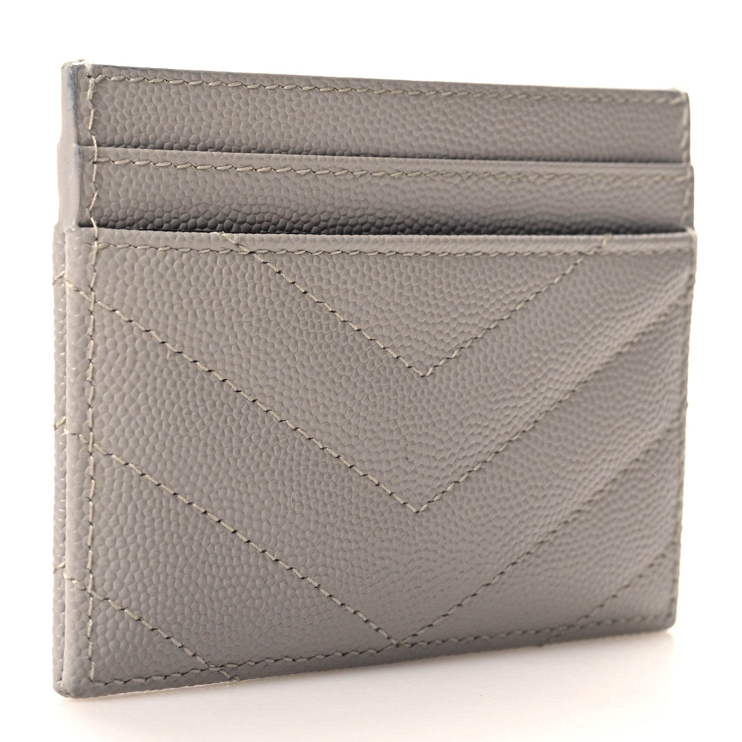 Saint Laurent Grain De Poudre Matelasse Chevron Monogram Credit Card Case Granite 3 of 8