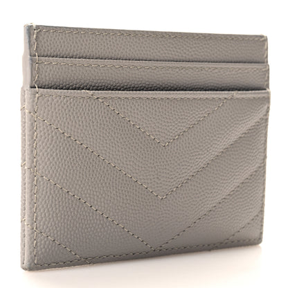 Saint Laurent Grain De Poudre Matelasse Chevron Monogram Credit Card Case Granite 3 of 8