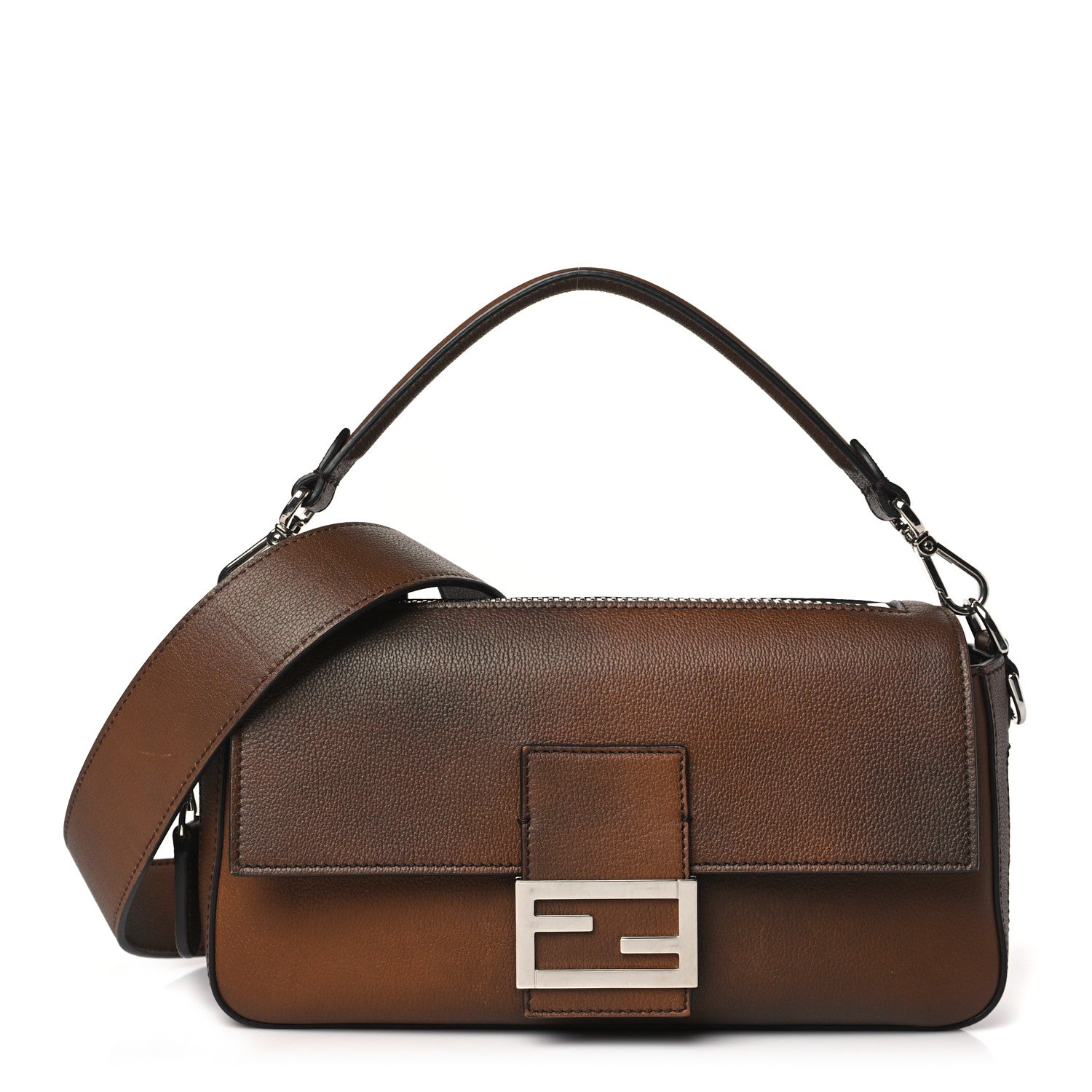 Fendi Vitello Fabric Jacquard FF Baguette Brown 1 of 9