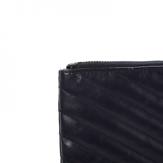 Calfskin Matelasse Chevron Monogram A5 Wristlet Medium Blue