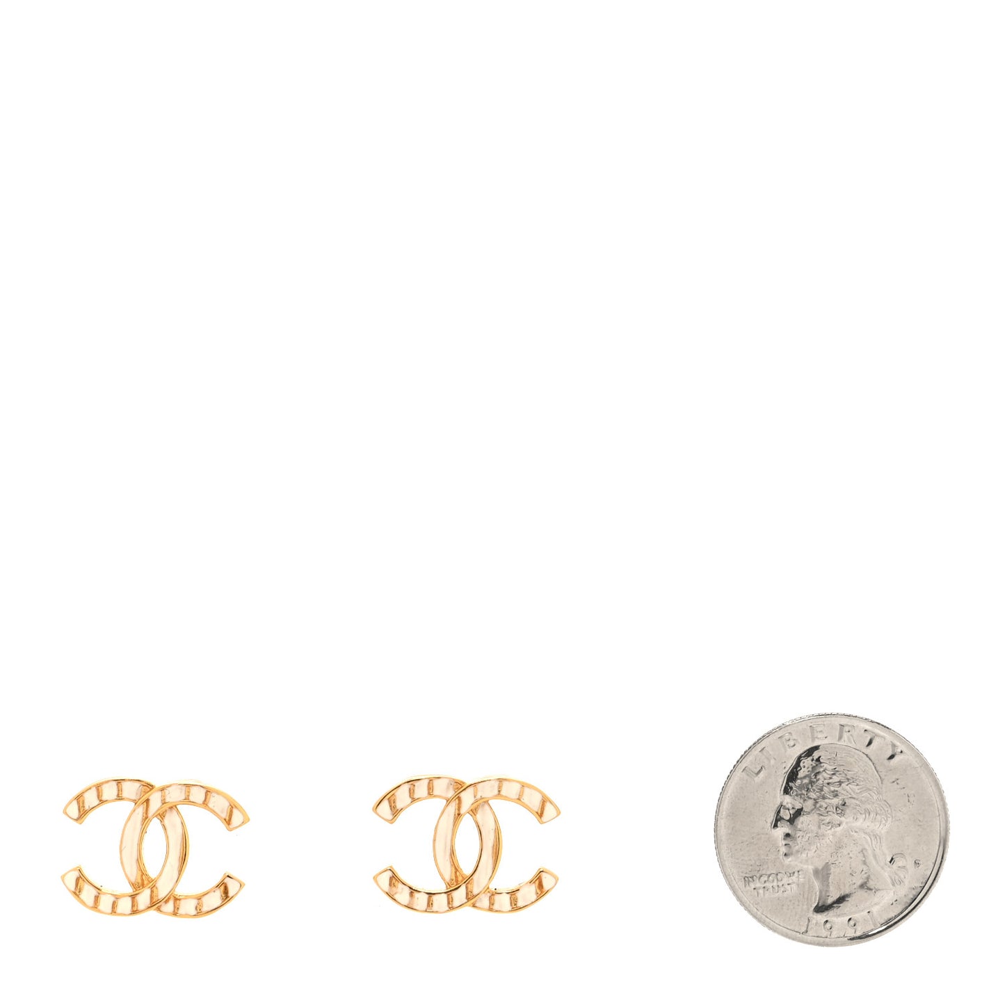 Enamel CC Earrings Gold White