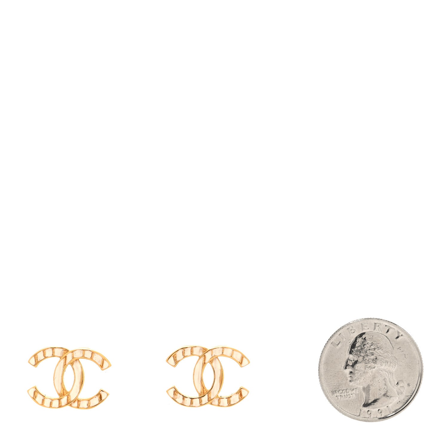 Chanel Enamel CC Earrings Gold White 2 of 4