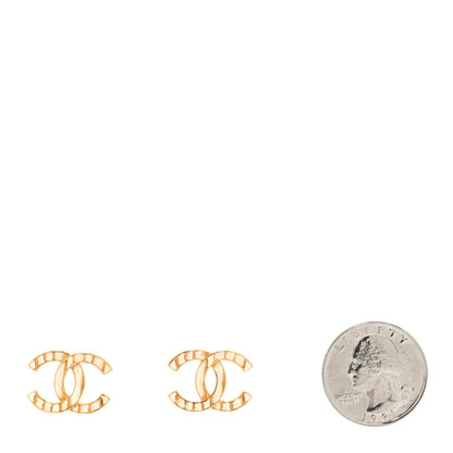 Chanel Enamel CC Earrings Gold White 2 of 4