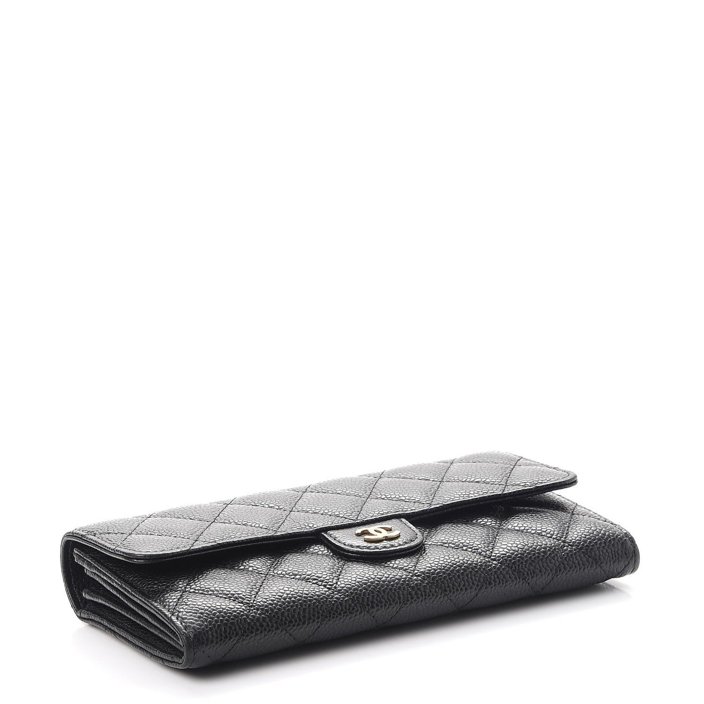 Caviar Quilted Large Gusset Flap Wallet Black