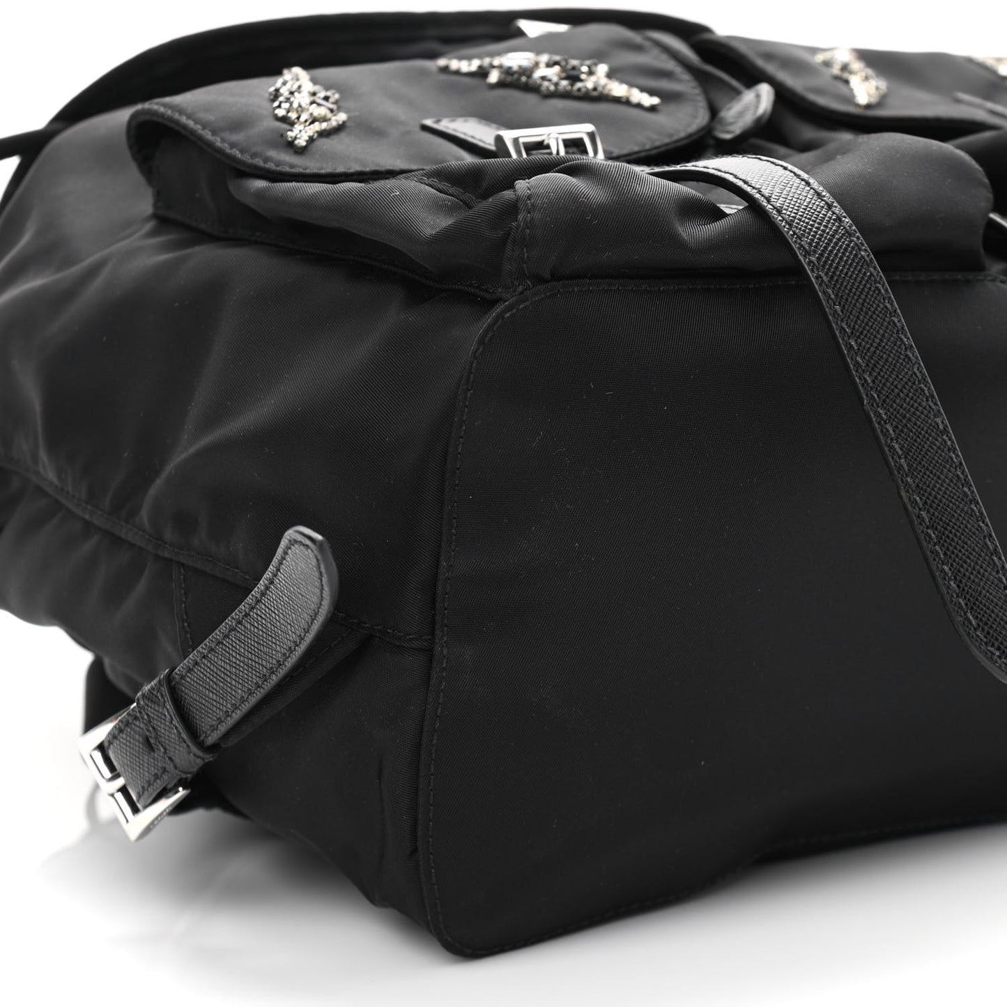 Tessuto Nylon Sequin Metal Triangle Logo Lightning Backpack Black