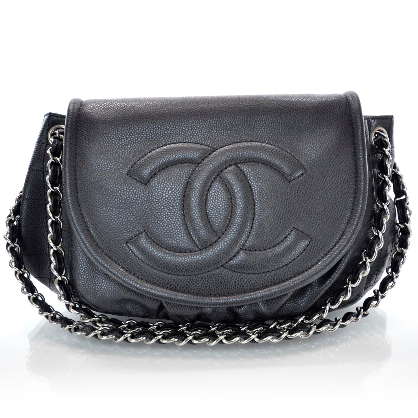 Caviar Half Moon Large Flap Black