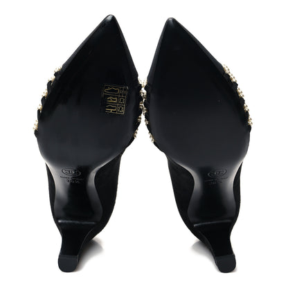 Chanel Suede Pearl Grosgrain Pumps 36.5 Black 5 of 9