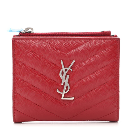 Saint Laurent Grain De Poudre Matelasse Chevron Monogram Zipped Card Case Rouge Eros 1 of 10