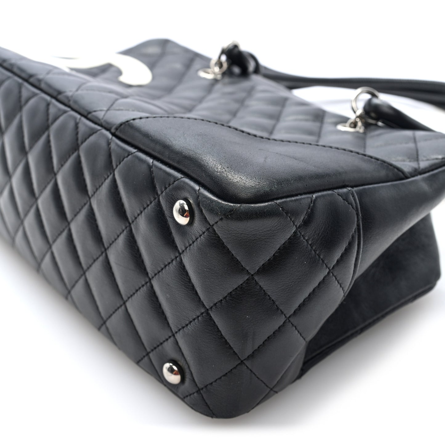 Calfskin Quilted Large Cambon Bowler Black White