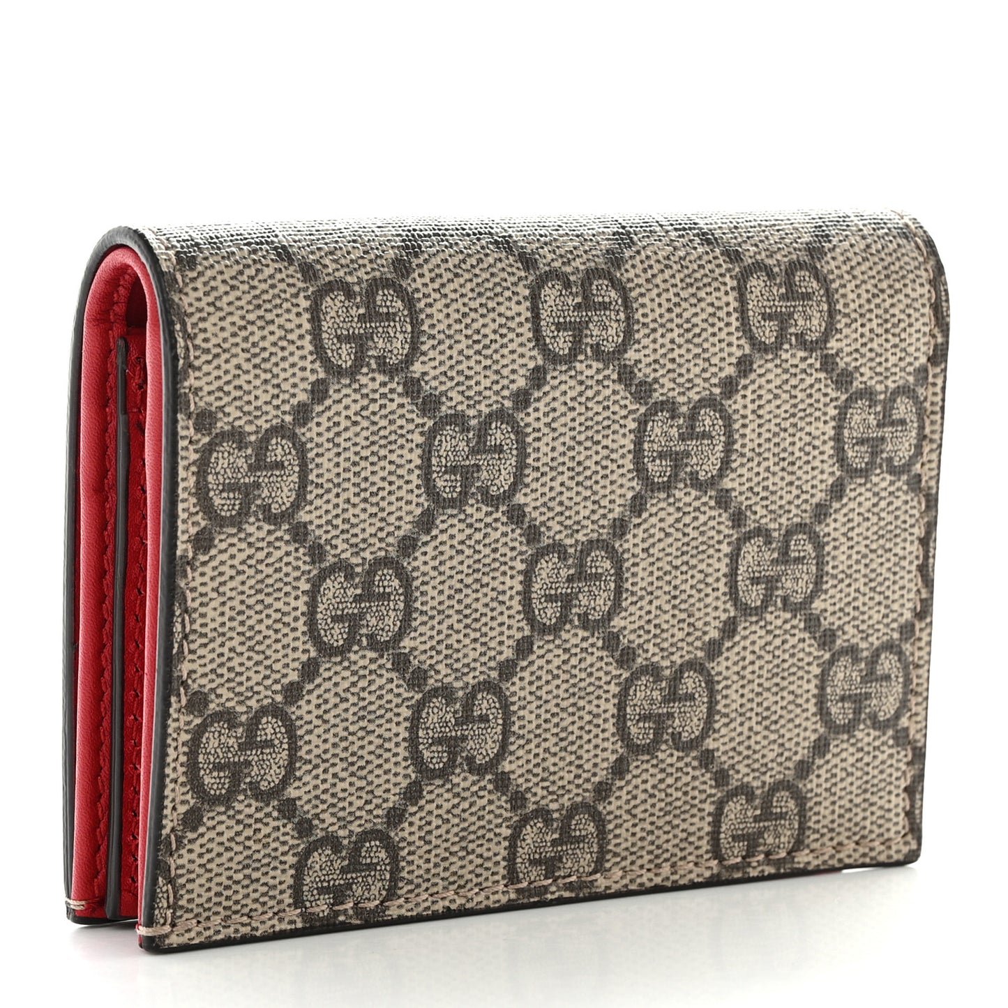 GG Supreme Monogram Bosco Patch Card Case Wallet Beige Malva Hibiscus Red