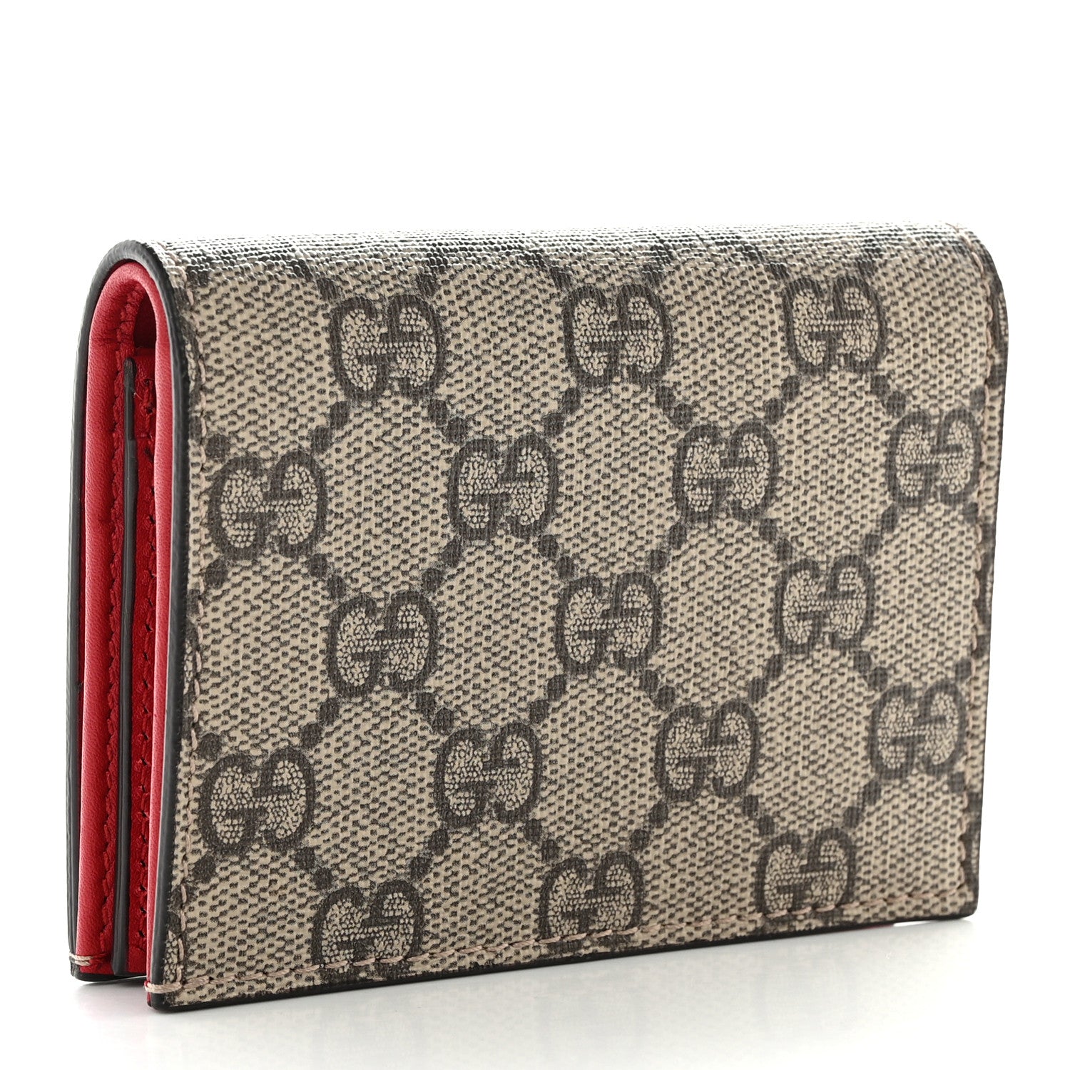Gucci GG Supreme Monogram Bosco Patch Card Case Wallet Beige Malva Hibiscus Red 3 of 9