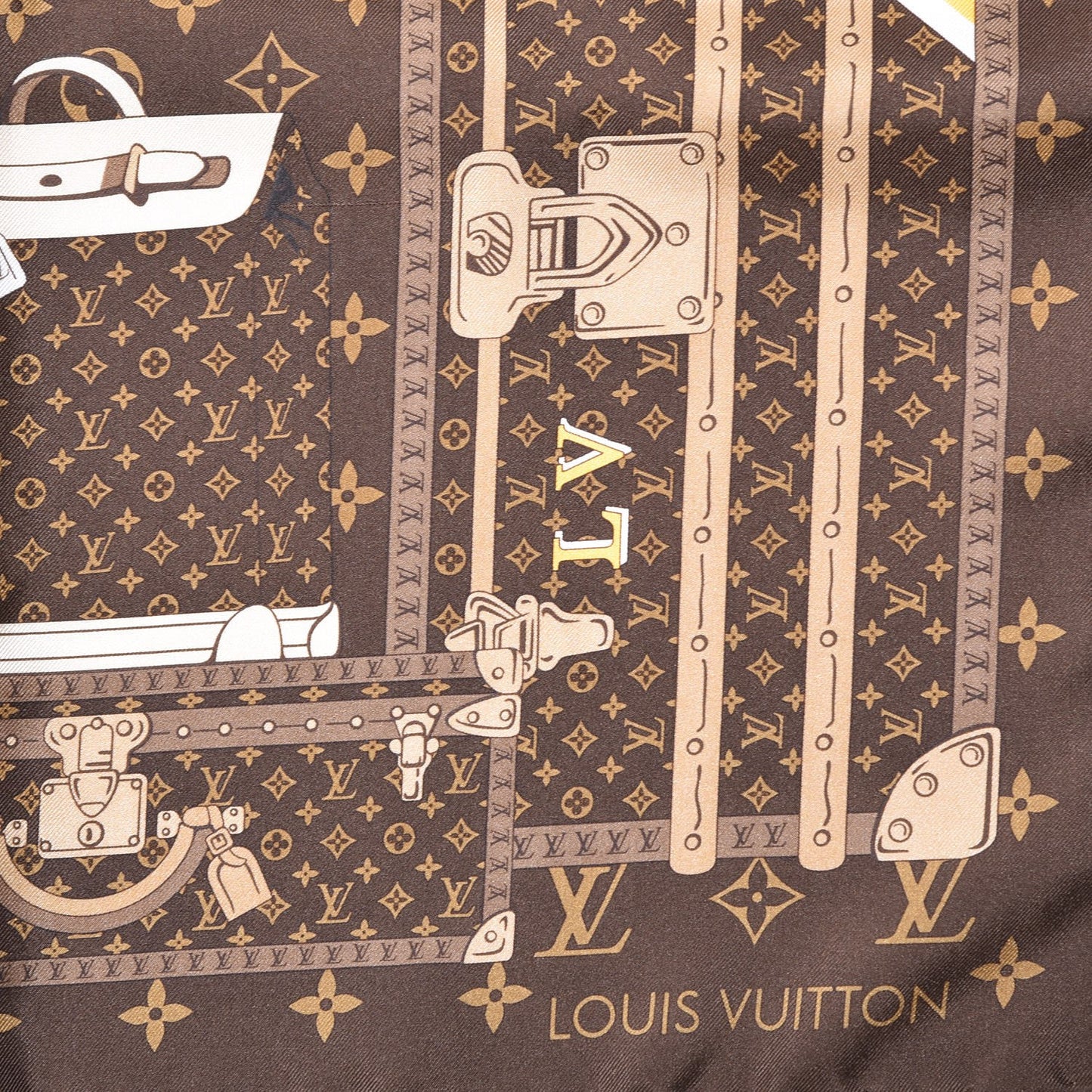 Silk Monogram Trunks Square Scarf Brown