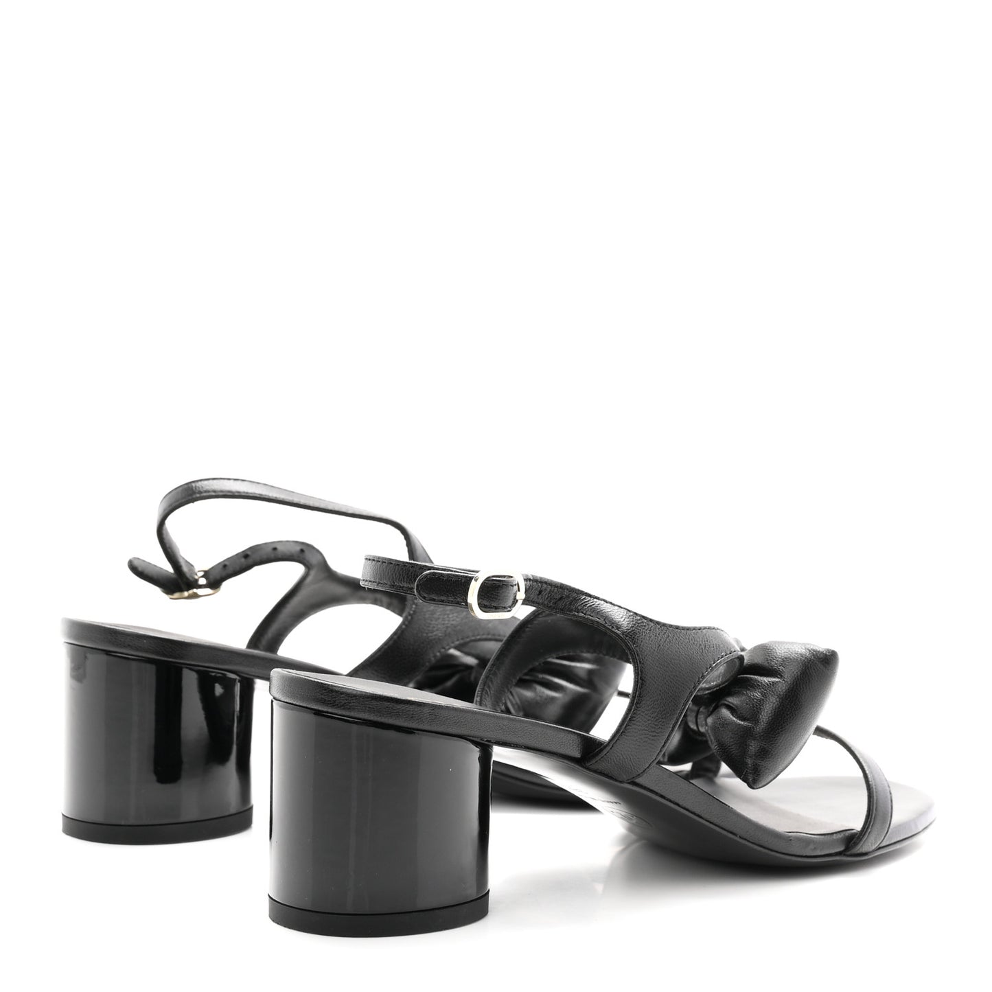 Lambskin CC Bow 55mm Sandals 38.5 Black