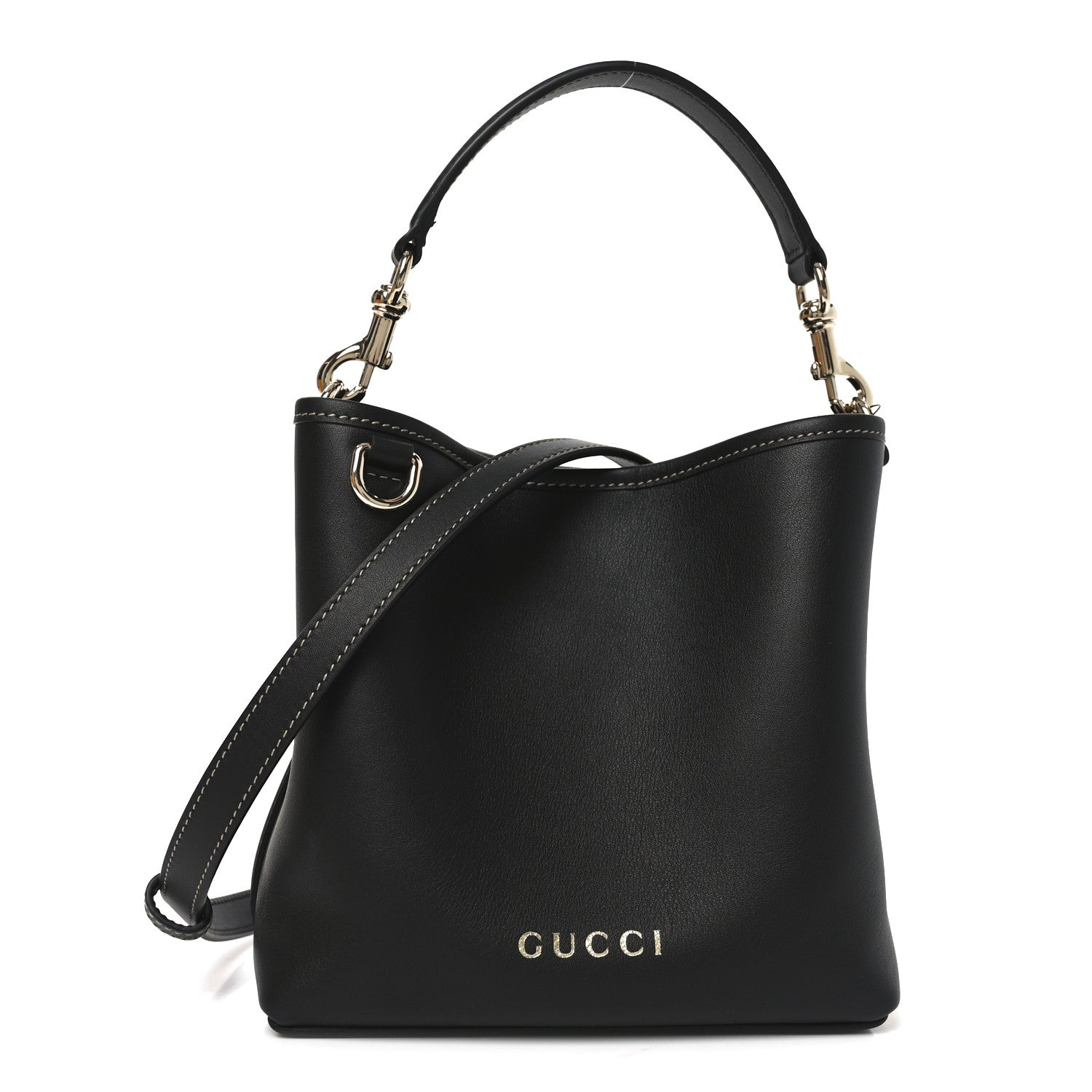 Gucci GG Calfskin Emblem Mini Bucket Bag Black 1 of 9