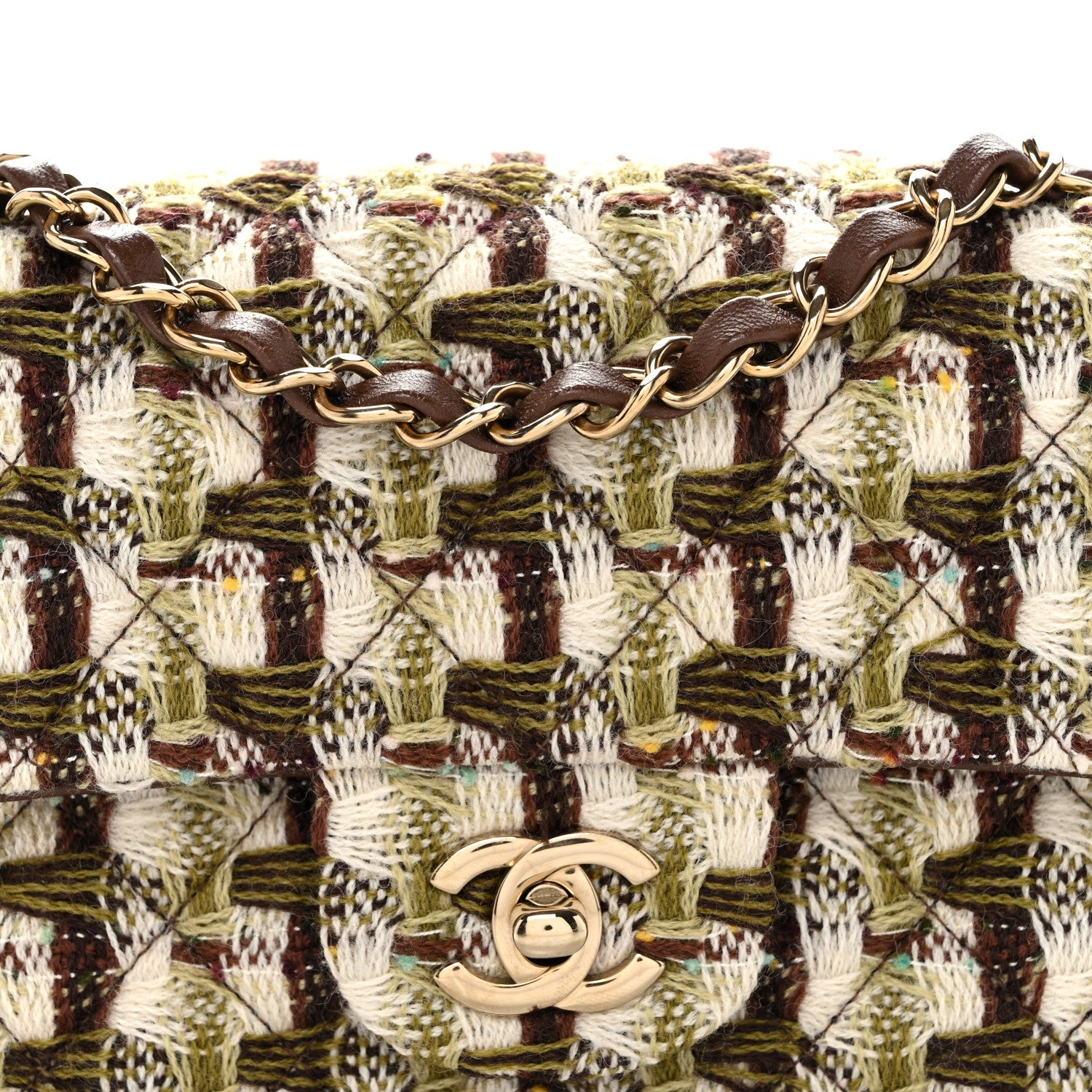Chanel Tweed Quilted Mini Rectangular Flap Green Brown 8 of 10