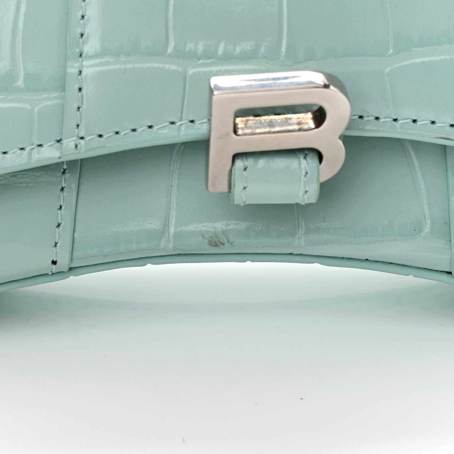 Shiny Calfskin Crocodile Embossed Hourglass Top Handle Bag Mini with Chain Green Acqua