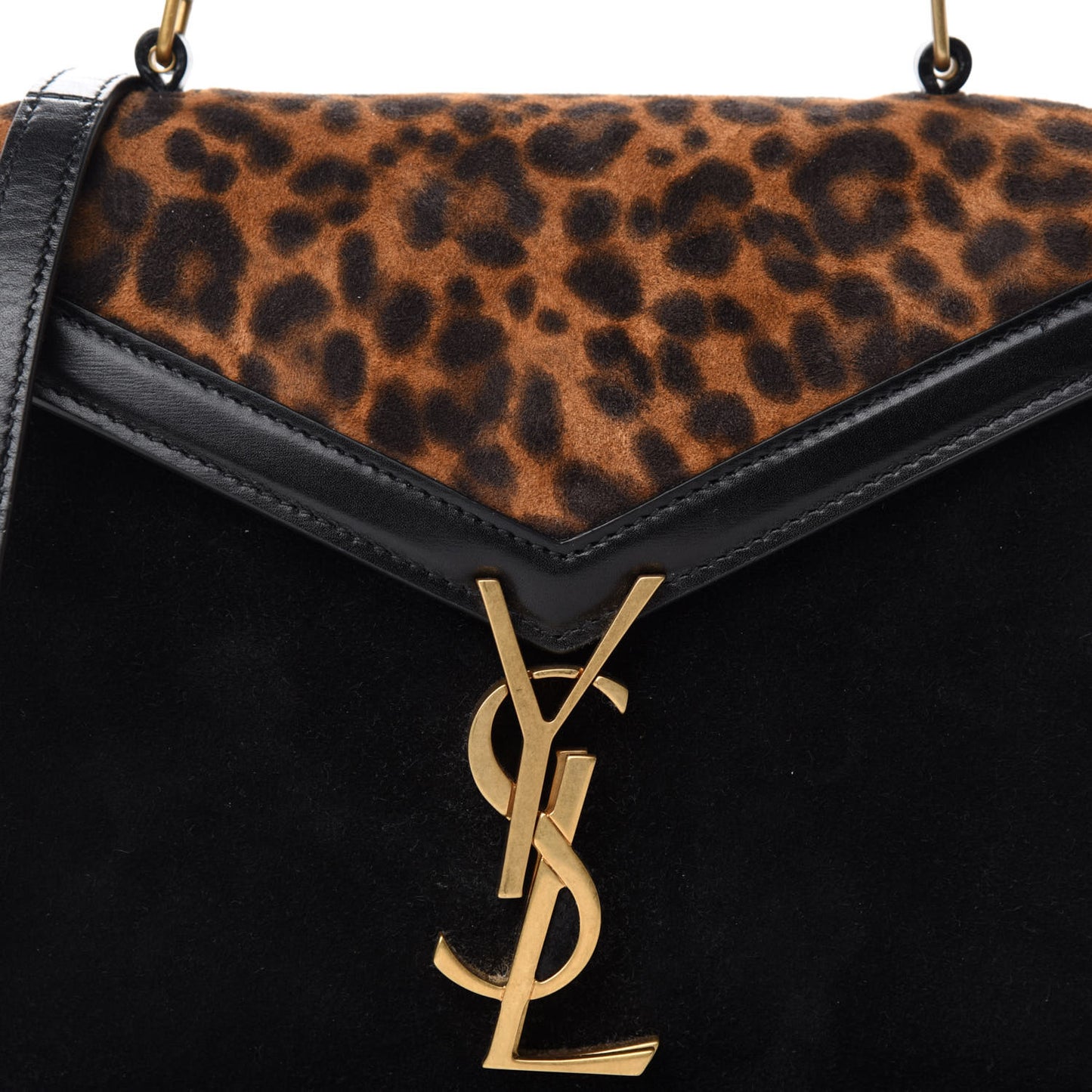 Suede Leopard Print Mini Classic Monogram Cassandra Top Handle Manto Naturale Black