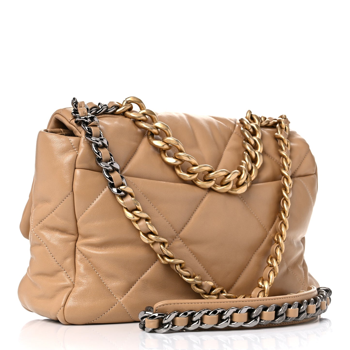 Lambskin Quilted Large Chanel 19 Flap Dark Beige