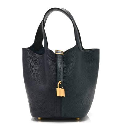 Hermes Taurillon Clemence Casaque Picotin Lock  18 PM Vert Bosphore Deep Bleu 1 of 11