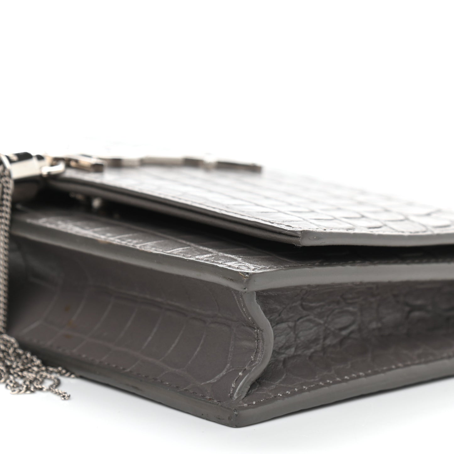 Calfskin Crocodile Embossed Kate Monogram Tassel Chain Wallet Fog