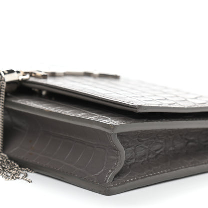 Saint Laurent Calfskin Crocodile Embossed Kate Monogram Tassel Chain Wallet Fog 8 of 8
