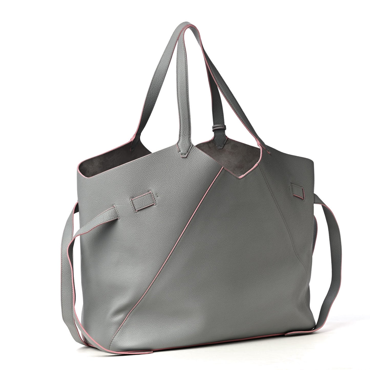 Grained Calfskin Top Handle Tote Grey Pink