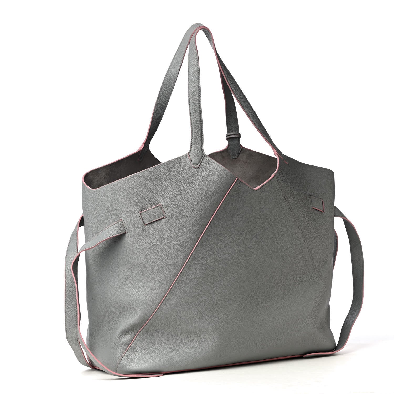 MCM Grained Calfskin Top Handle Tote Grey Pink 4 of 7