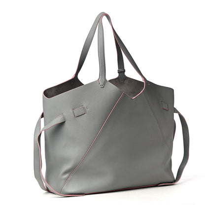 MCM Grained Calfskin Top Handle Tote Grey Pink 4 of 7