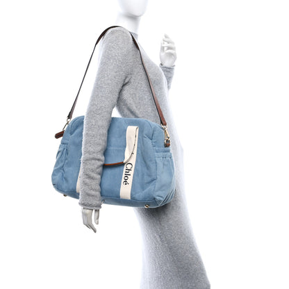 Chloe Canvas Denim Woody Diaper Bag Blue Tan 2 of 10