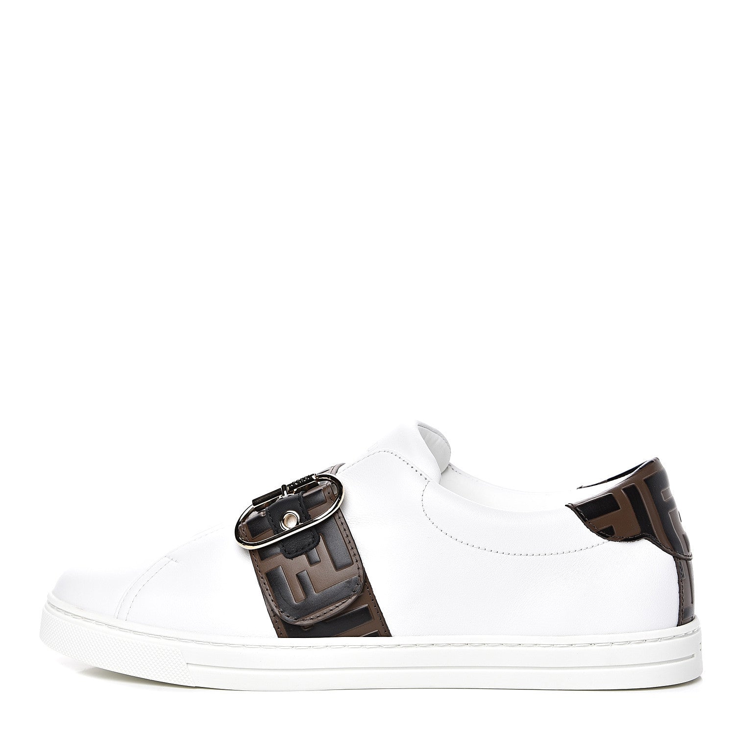Fendi Vitello FF Embossed Womens Slip On Sneakers 41 Ultra White Maya Black 1 of 9