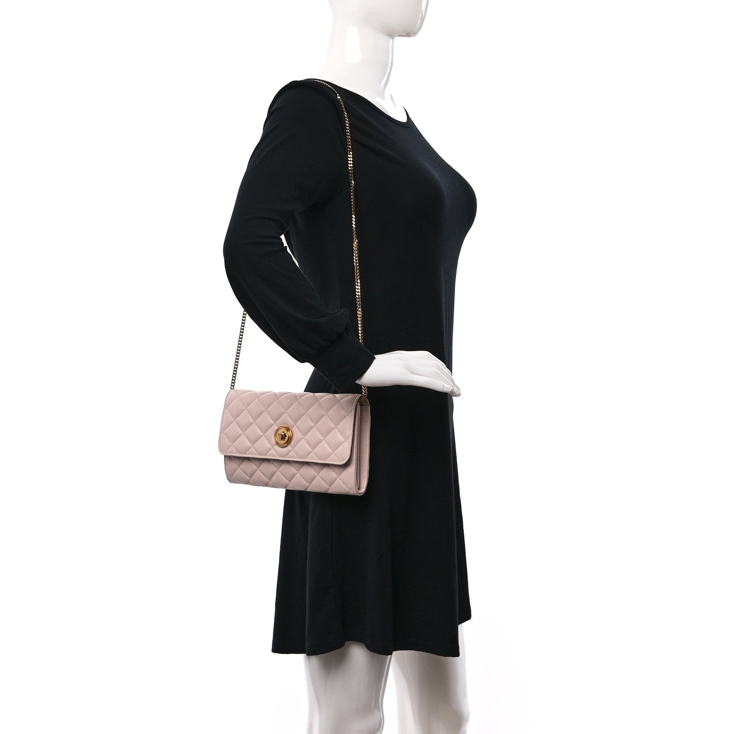 Versace Lambskin Quilted Medusa Wallet on Chain Crossbody Light Pink 2 of 12