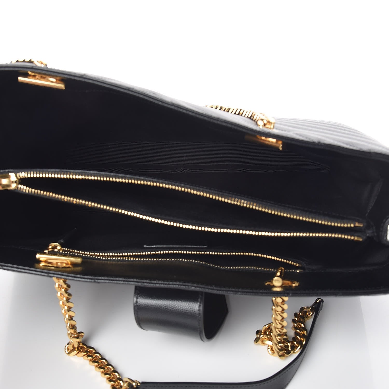 Saint Laurent Grain De Poudre Matelasse Chevron Monogram Shopping Bag Black 5 of 11