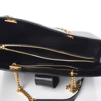 Saint Laurent Grain De Poudre Matelasse Chevron Monogram Shopping Bag Black 5 of 11