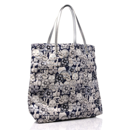 Chanel Nylon Cat Emoticon Tote Navy Silver 5 of 12