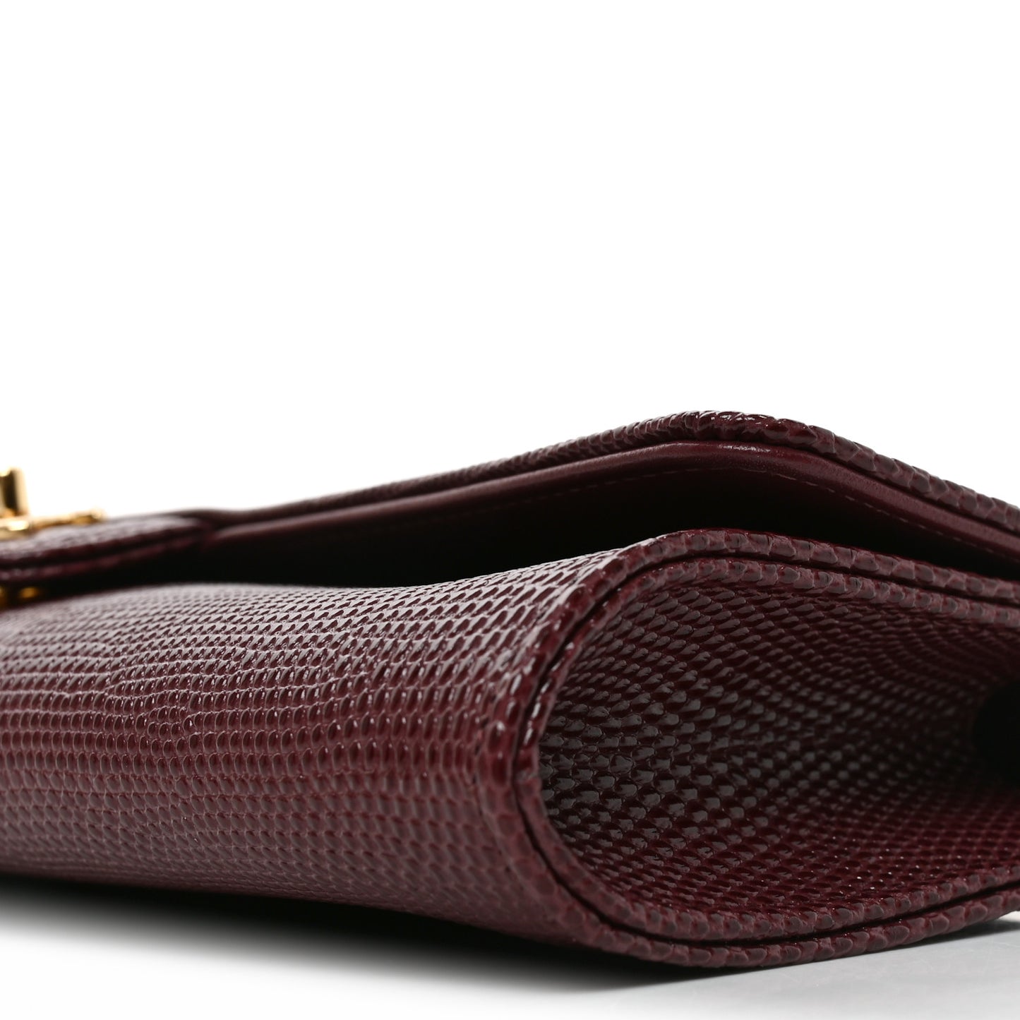 Calfskin Lizard Embossed Clutch With Chain  Bordeaux