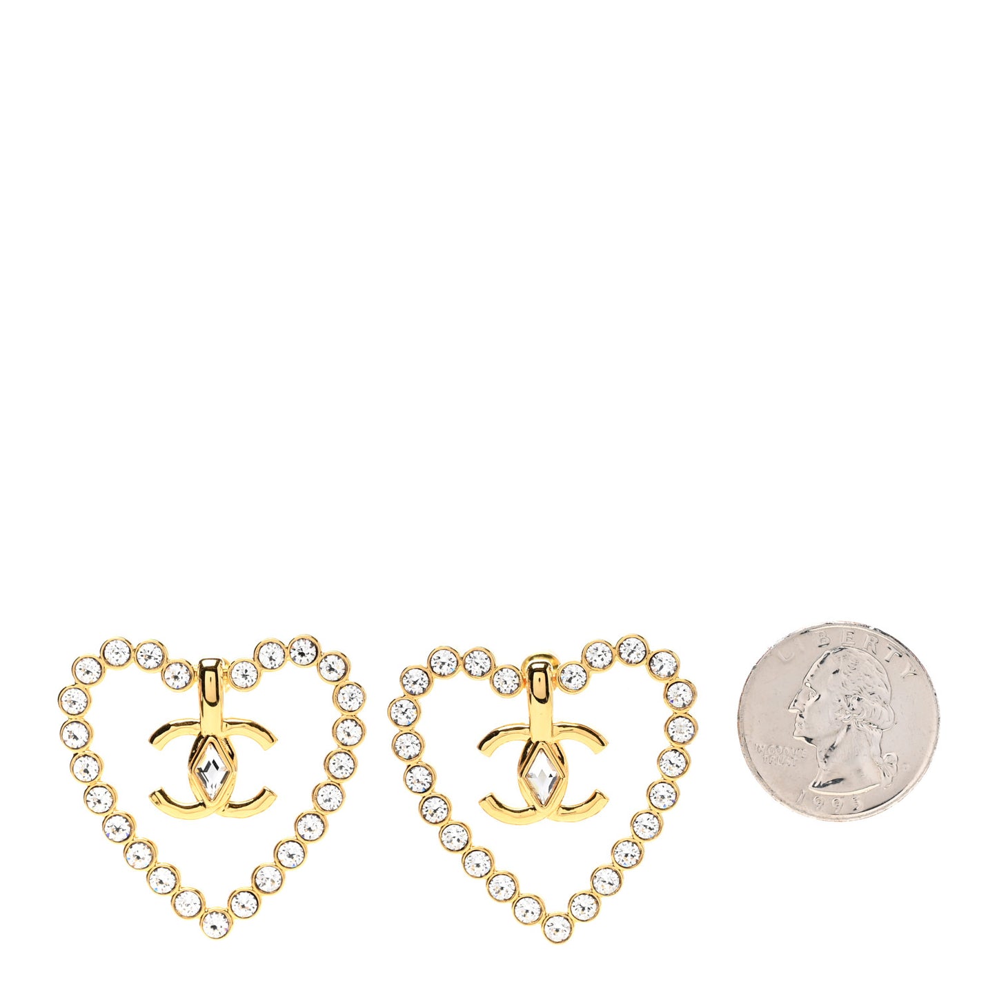 Crystal Heart CC Earrings Gold