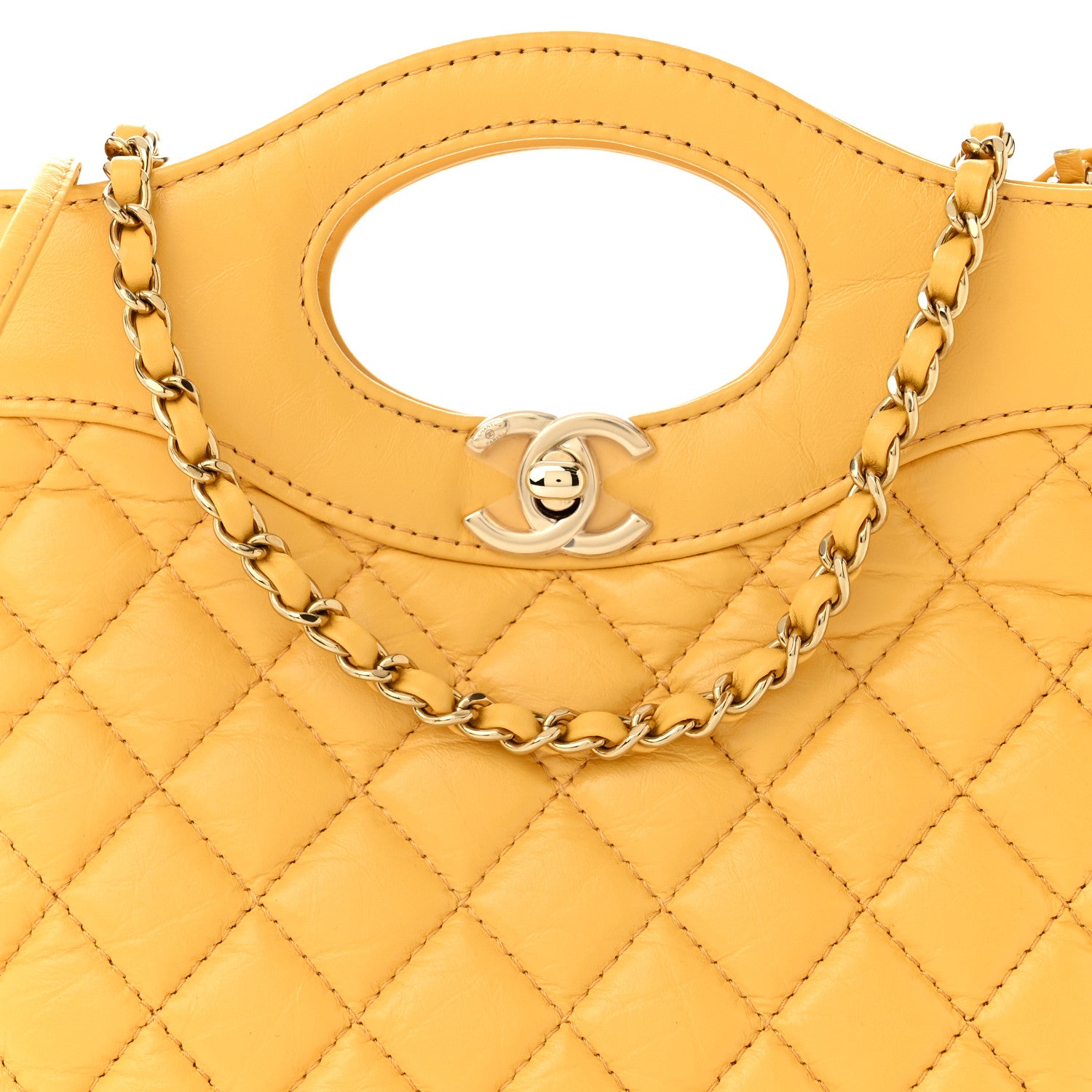 Chanel Shiny Crumpled Calfskin Quilted Mini 31 Shopping Bag Yellow 8 of 10