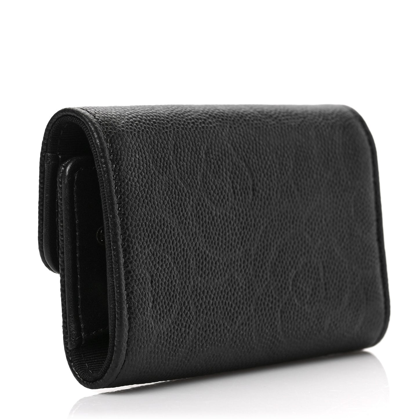 Caviar Embossed Camellia 4 Key Holder Case Black