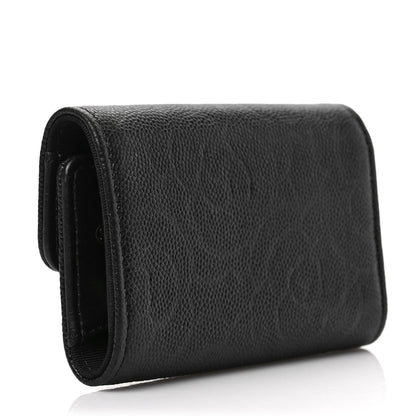 Chanel Caviar Embossed Camellia 4 Key Holder Case Black 3 of 7