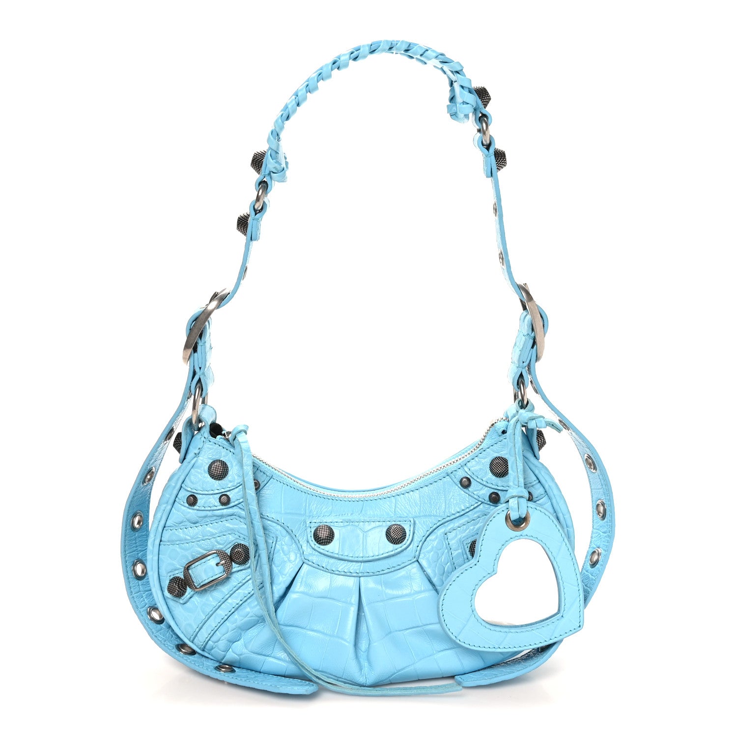 Balenciaga Extra Supple Calfskin Crocodile Embossed Le Cagole Shoulder Bag XS Sky Blue 3 of 11