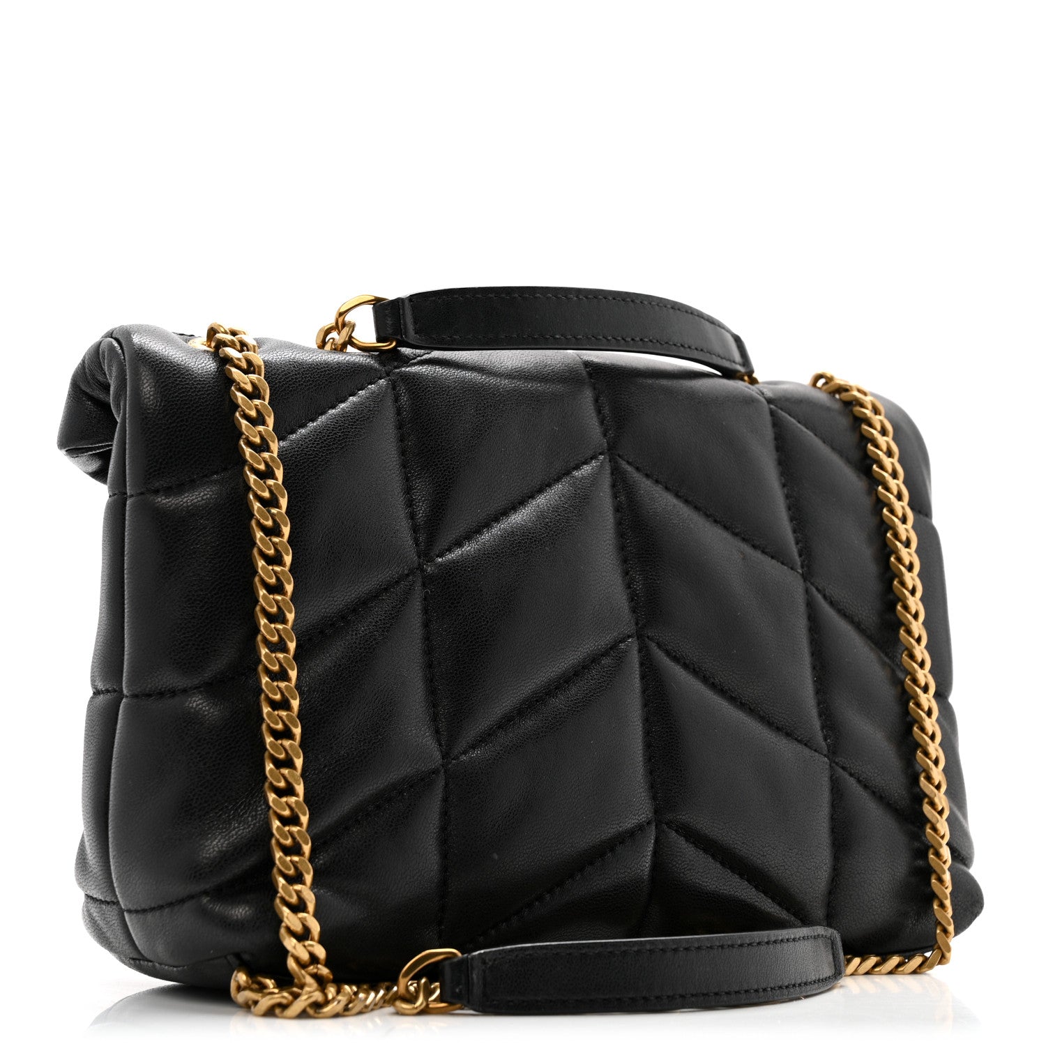 Saint Laurent Lambskin Quilted Toy Loulou Puffer Monogram Chain Satchel Black 3 of 13