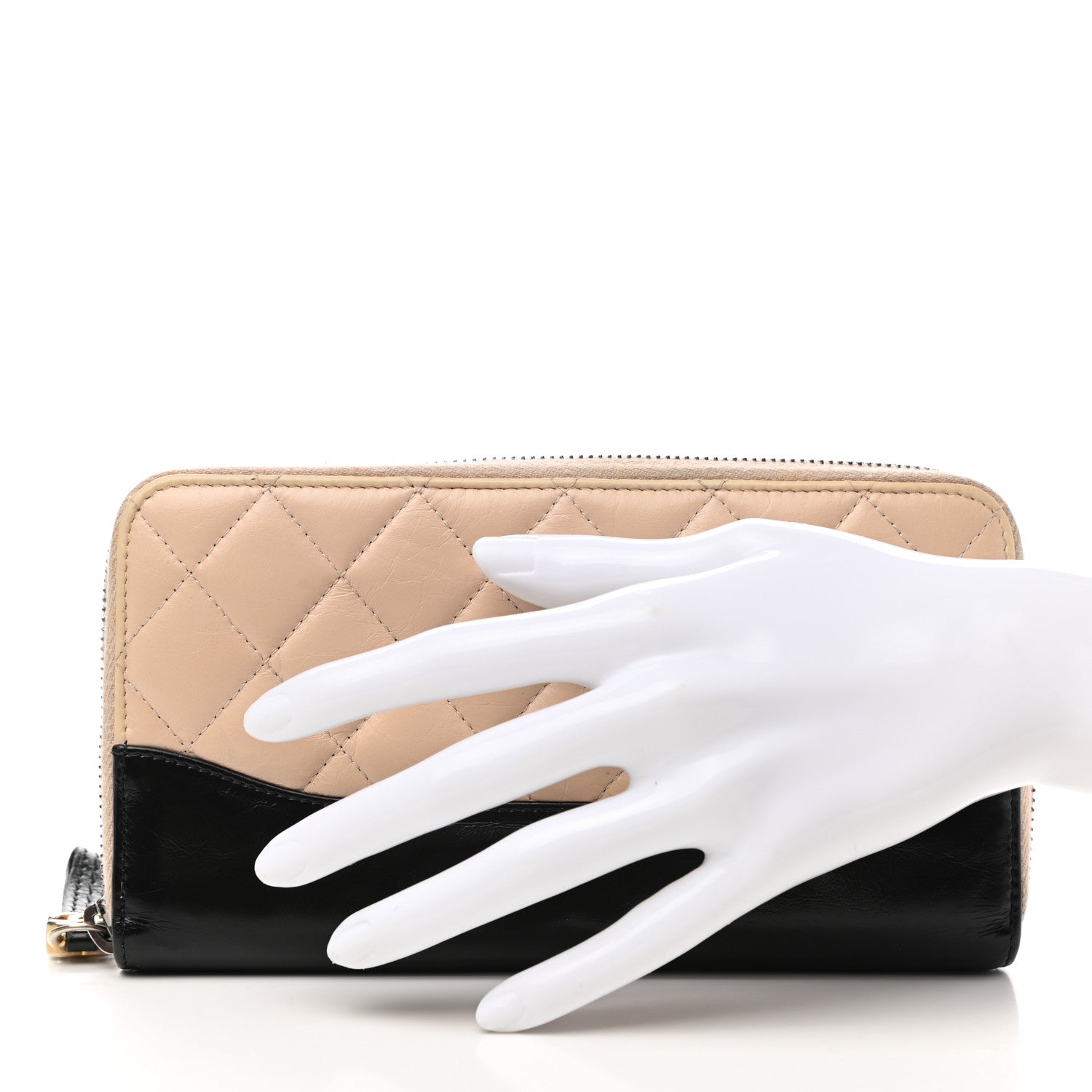 Chanel Aged Calfskin Quilted Large Gabrielle Zip Around Wallet Beige Black 2 of 8