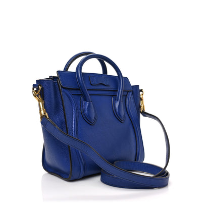 Celine Drummed Calfskin Nano Luggage Indigo 3 of 9