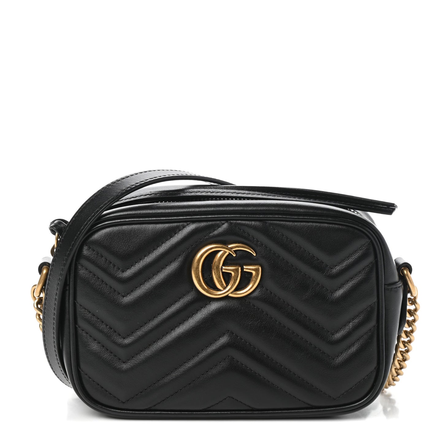 Calfskin Matelasse Mini GG Marmont Chain Shoulder Bag Black