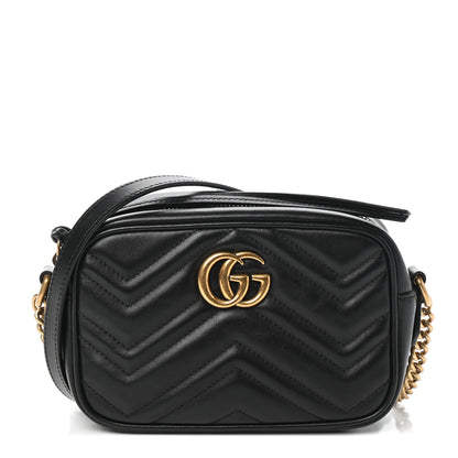 Gucci Calfskin Matelasse Mini GG Marmont Chain Shoulder Bag Black 1 of 9