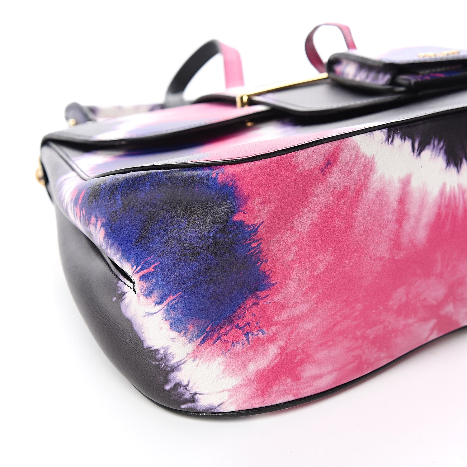 Prada City Calfskin Tie-Dye Print Large Sidonie Top Handle Bag Black 6 of 9