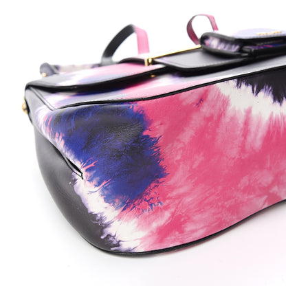 Prada City Calfskin Tie-Dye Print Large Sidonie Top Handle Bag Black 6 of 9