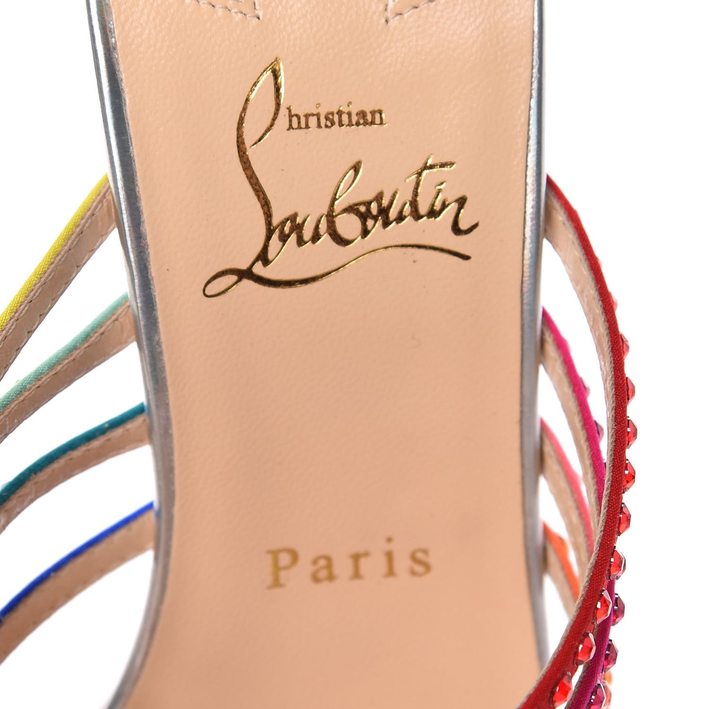 Specchio Calfskin Crystal Marthastrass 100 Slide Sandals 39 Silver Multicolor